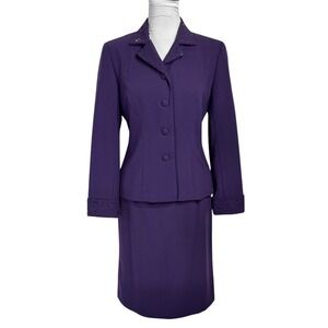 Talbots Vintage 2 Pc Skirt Suit Set Size 4 P Purple Beaded Blazer Easter Formal